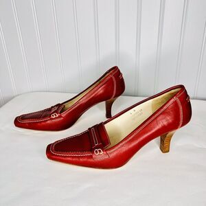 Coach Cicely Heel Loafers Womens Sz 6 B Cherry Red Leather Stacked 2 3/4 Heel